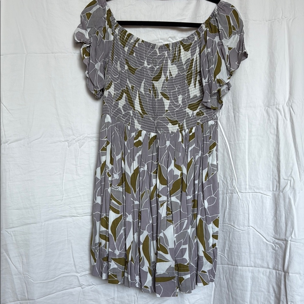 Free People Yellow and White Flutter Sleeve Sundress